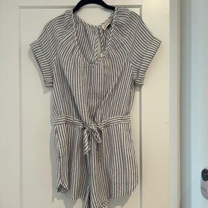 Universal Thread Blue and White Striped Tie-Waist Romper